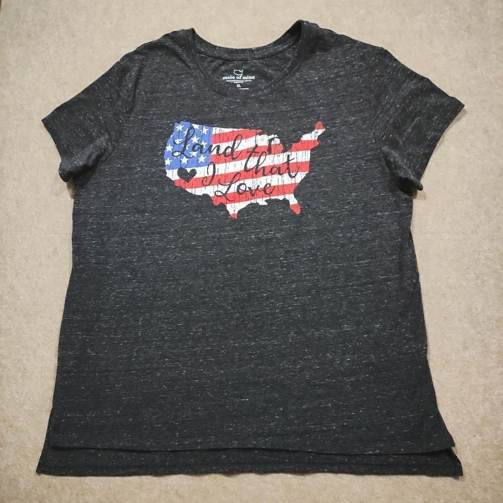 Patriotic State Of Mine Gray Graphic Short Sleeve T-Shirt #2